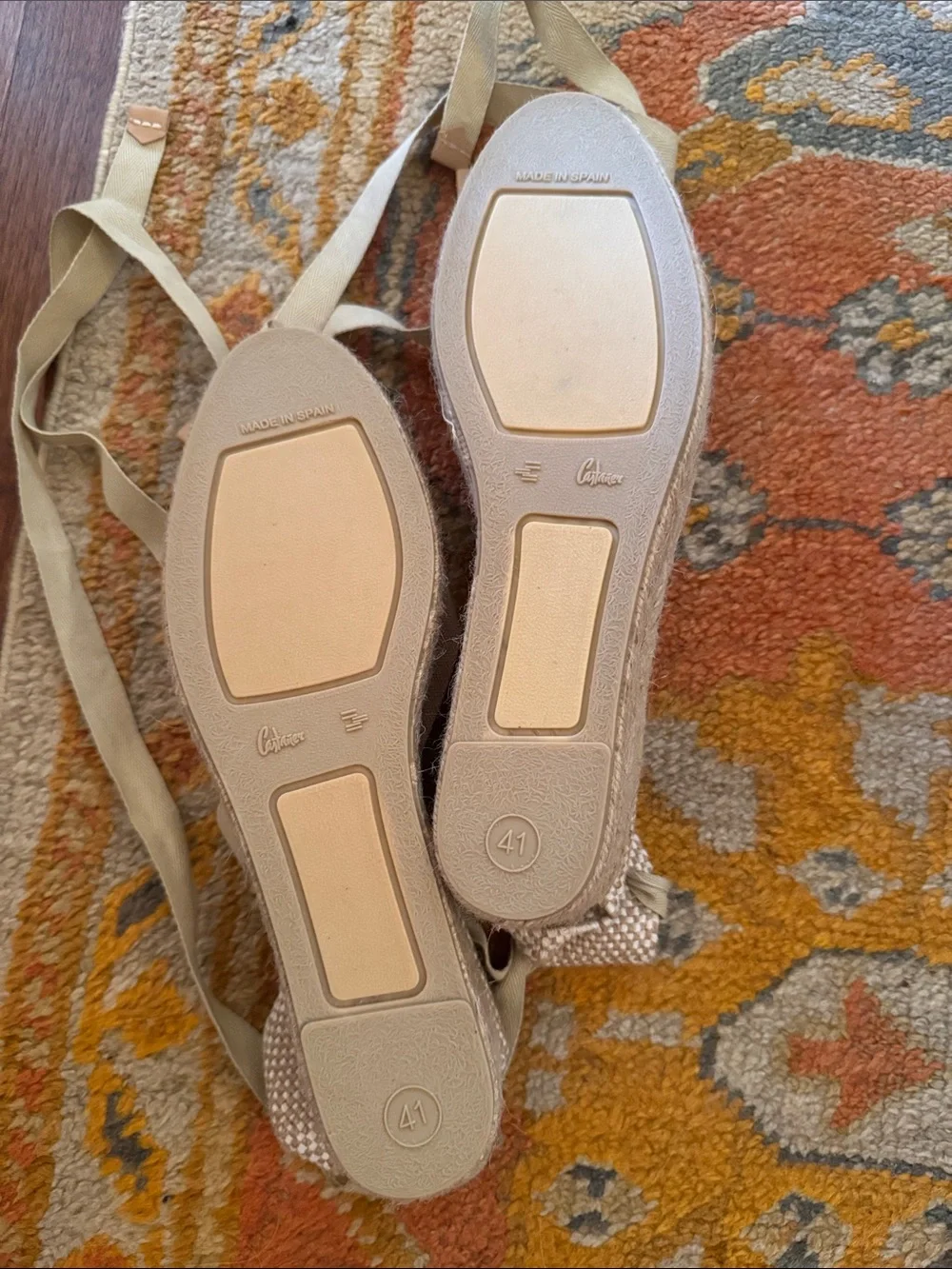 Castaner Natural Beige Canvas Espadrille Wedge with Ankle Wrap